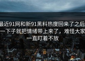 最近91网和新91黑料热度回来了之后，一下子就把情绪带上来了，难怪大家一直盯着不放