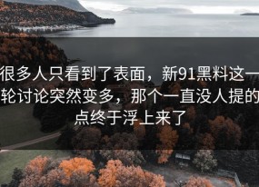 很多人只看到了表面，新91黑料这一轮讨论突然变多，那个一直没人提的点终于浮上来了