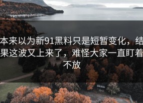 本来以为新91黑料只是短暂变化，结果这波又上来了，难怪大家一直盯着不放