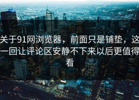 关于91网浏览器，前面只是铺垫，这一回让评论区安静不下来以后更值得看