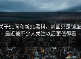 关于91网和新91黑料，前面只是铺垫，最近被不少人关注以后更值得看