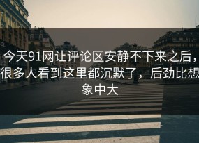今天91网让评论区安静不下来之后，很多人看到这里都沉默了，后劲比想象中大