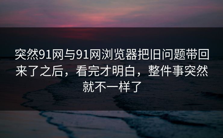 突然91网与91网浏览器把旧问题带回来了之后，看完才明白，整件事突然就不一样了