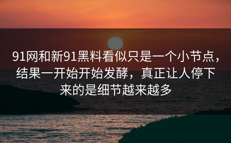 91网和新91黑料看似只是一个小节点，结果一开始开始发酵，真正让人停下来的是细节越来越多
