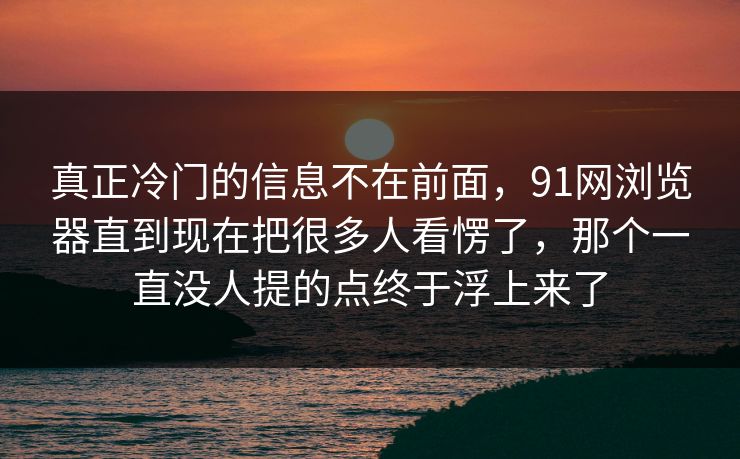 真正冷门的信息不在前面，91网浏览器直到现在把很多人看愣了，那个一直没人提的点终于浮上来了