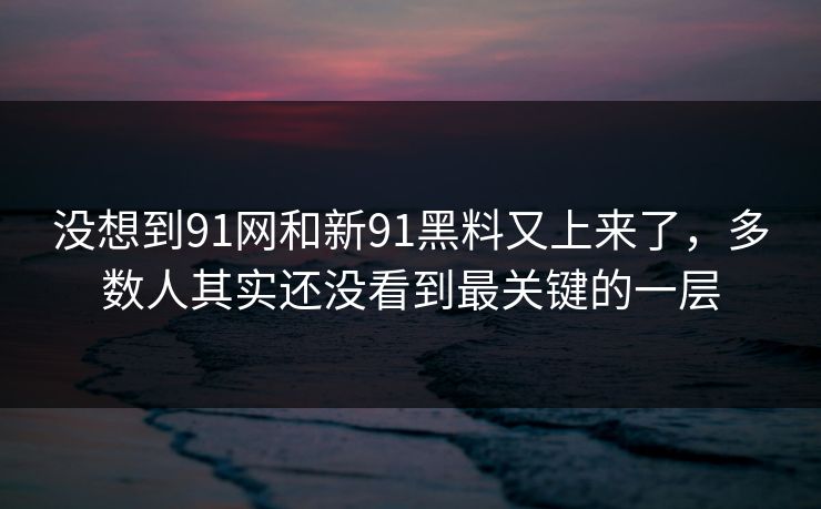 没想到91网和新91黑料又上来了，多数人其实还没看到最关键的一层